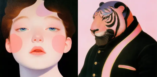 粉白潮流拟人肖像风MJ风格种子（sref代码分享）